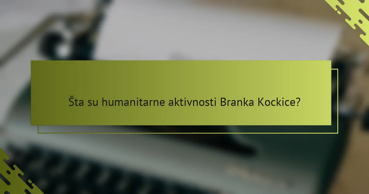 Šta su humanitarne aktivnosti Branka Kockice?